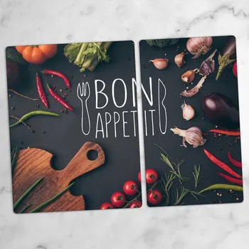 Obraz Dvě Dekorativní Skleněné Kuchyňské Desky Bon Apetit Vaření 40x52 a 30x52