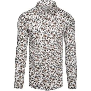 Pánská košile Dstreet Atraktivní bílá košile s květinovým vzorem