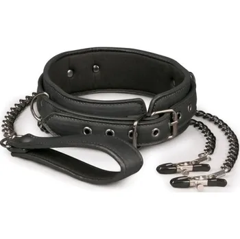 BDSM obojek Easytoys Fetish Collection Leather Collar With Nipple Chains