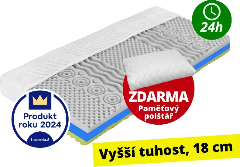 Matrace za hubičku.cz Favorit Hard 18 90 x 200 nejprodávanější tvrdší matrace, dvě strany tuhosti, 18 cm výška + paměťový polštář zdarma