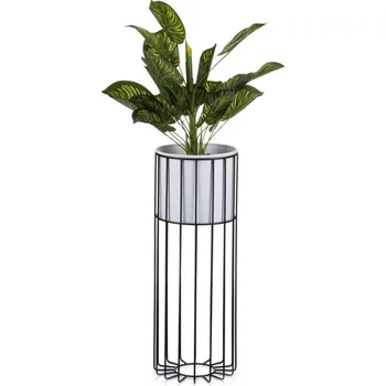 Stojan na květiny Kovový květináč LOFT 55x20 cm černá/bílá