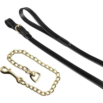 EQUESTRO Vodítko s řetízkem Brass Equestro, kožené, FULL, černé