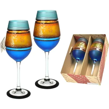 Sklenice Studio Miracle Sklenice na víno 2ks. přátelská souprava - modré, 250ml, ruční dekorace