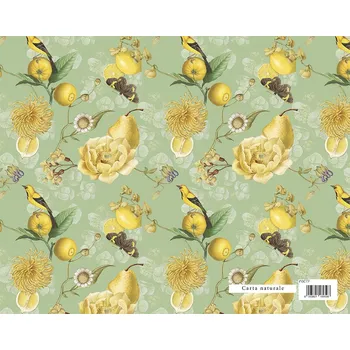 Balící papír Dárkový balicí papír FLORENTIA 70x100 cm - žluté květy s ovocem