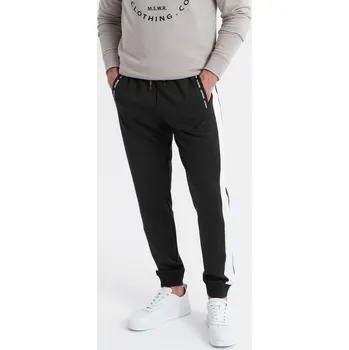 Pánské tepláky s kontrastním lemováním - černé V1 OM-PASK-0229 - XL