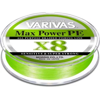 Pletená Šňůra Varivas Max Power PE X8 Lime Green 150m 0,128mm 6,58kg