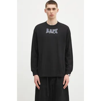 Pánské tričko Bavlněné tričko s dlouhým rukávem AAPE Main Long, S, černá, 99X