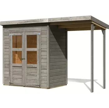 Zahradní domek LANIT PLAST, s.r.o. dřevěný domek KARIBU MERSEBURG 2 + přístavek 166 cm (9408) světle šedý LG4433