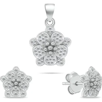 Brilio Silver Květinová stříbrná sada šperků se zirkony SET264W (Ag925/1000, 3,97 g)