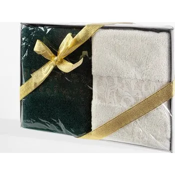 Ručník Sada 2 ručníků krémový/tmavě zelený BLINK 50x90 cm