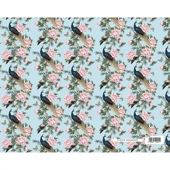 Balící papír Dárkový balicí papír FLORENTIA 70x100 cm - páv s růžovými květy