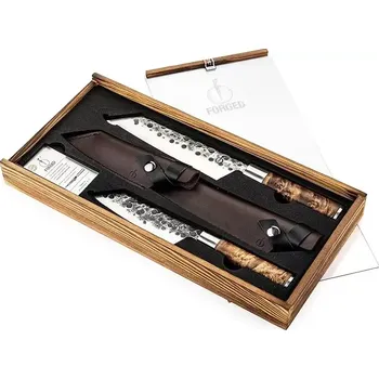 FORGED VG10 - 2dílná sada nožů Bunka s koženými obaly na nože