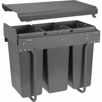 Odpadkový koš Koš na tříděný odpad na pojezdu H45 pro skříňky 300 mm 3x10 l, antracitový