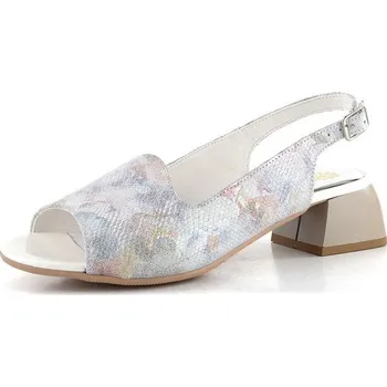 Dámské sandále Barton metalické sandály na podpatku šedé/barevný vzor 25141 - 39 | P696173