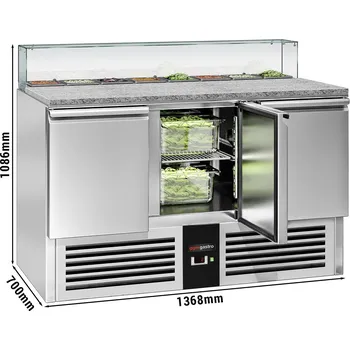 Pizza kámen G.Gastro Saladette PREMIUM - 1368mm - skleněný nástavec - pro 8x GN 1/6 - se 3 dveřmi