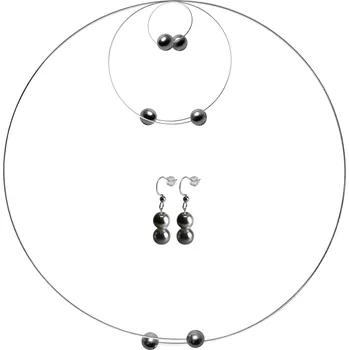 Souprava šperků Dámské šperkové sety venuše, náhrdelníky, náramky, náušnice a prsteny s tmavě šedými perličkami, cik cak