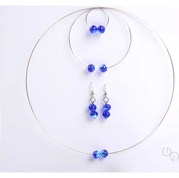 Náhrdelník Dámské šperkové sety vesna, náhrdelník, náramek, náušnice a prstýnek s modrými tvarovanými perličkami