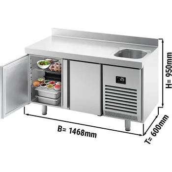 Lednice G.Gastro Commercial Refrigerated Worktable Premium PLUS - 1468x600 - 2 Doors - 1 Basin - Upstand