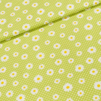 Bavlněné plátno MATY 1620306/04 kopretiny a tečky na zelené, š.140cm (látka v metráži)