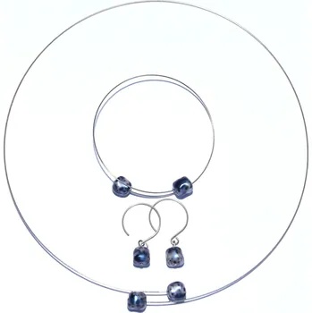 Náhrdelník Linda, souprava náušnice, náramek a náhrdelník s tvarovanými modro bílými perleťovými korálky