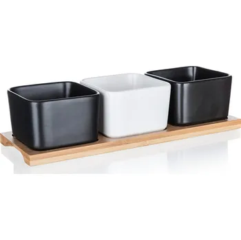 Nádobí miska sada 4díl.(3xmiska,1xtác) 28,2x9,8x7cm BRILLANTE porc.BÍ,ČER/bambus BANQUET