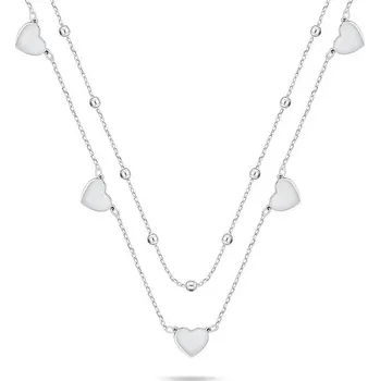 Náramek Brilio Silver Dvojitý stříbrný náhrdelník se srdíčky NCL156W (Ag925/1000, 4,59 g)