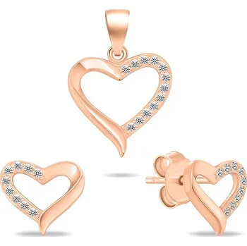 Náramek Brilio Silver Růžově pozlacený set šperků Srdce SET270R (přívěsek, náušnice) (Ag925/1000, 2,28 g)