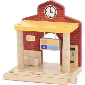 Vláček a vláčkodráha VIGA Dřevěné nádraží baterie