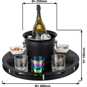 Vinotéka G.Gastro Barový set s chladicí nádobou na lahve & 2 snack miskami - černý