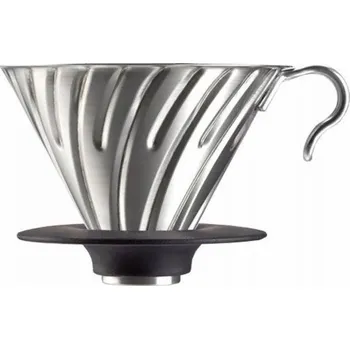 Dripper Hario Hario Metal Drip V60-02 ocelový se silikonovou základnou