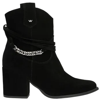 Dámská obuv Černé Kovbojské Boty Na Podpatku Se Stříbrným Řetězem Wojas 5520061 36