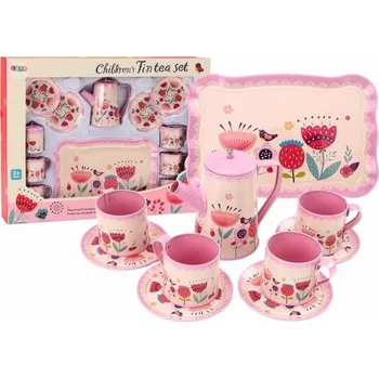 LeanToys Sada na kávu a čaj hrnky, tácek na konvici, růžová, 12 ks.