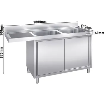 Kuchyňská skříňka G.Gastro Dřezová skříňka s prostorem na myčku 1,8 m - 2 dřezy vpravo D 50 x Š 40 x H 25 cm