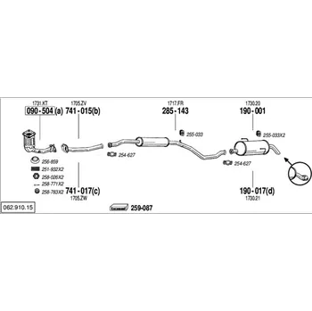 Výfukový systém zadní tlumič výfuku Polmostrow 190001P, náhrada za Bosal 190-001