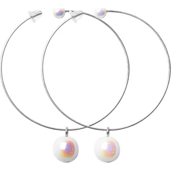 Náušnice Sněhurka, dámské kruhy náušnice z chirurgické oceli s bílými perličkami