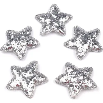 Vánoce Dekorace, HVĚZDIČKY stříbrné s glitry, 3,5 cm, 3 ks/bal.