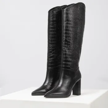 Dámské kozačky Černé Dámské Kozačky Premium S Krokodýlím Vzorem Wojas 7103351 37