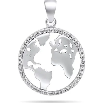 Náramek Brilio Silver Stříbrný přívěsek s čirými zirkony Mapa světa PT96W (Ag925/1000, 3,1 g)