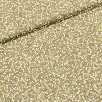 Bavlněné plátno DIANA bílé lístky na béžové, š.150cm (látka v metráži)