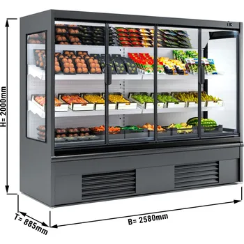 Vinotéka G.Gastro Přístěnný chladicí regál šedý - 2,58 x 0,88 m - se 2 policemi & zrcadlem