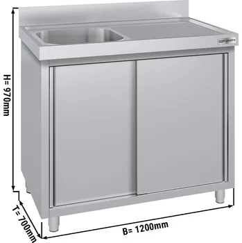 Kuchyňská skříňka G.Gastro Dřezová skříňka ECO - z nerezové oceli - 1,2 m - 1 dřez vlevo - D 50 x Š 50 x H 30 cm