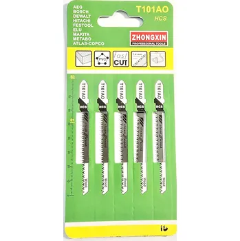 Přímočará pila Sada pilových plátků pro přímočaré pily T101AO HCS – 5 ks (ZHONGXIN Professional Tools) (pilové plátky přímočará pila | T101AO | HCS | sada 5 ks | dřevo | plast | čistý řez | ZHONGXIN | přímočaré pily Bosch | Makita | Dewalt | Metabo | univerzální plátky