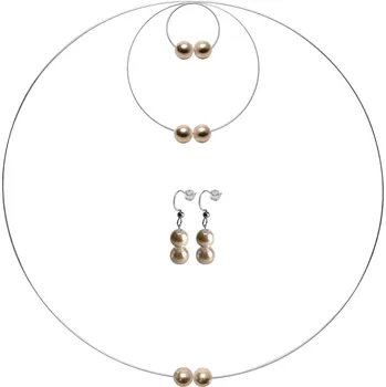 Souprava šperků Dámské šperkové sety venuše, náhrdelníky, náramky, náušnice a prsteny s béžovými perličkami