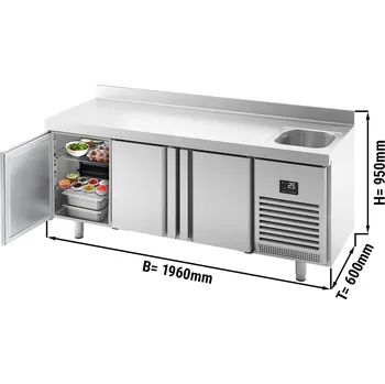Lednice G.Gastro Commercial Refrigerated Worktable Premium PLUS - 1960x600 - 1 Basin - 3 Doors - Upstand