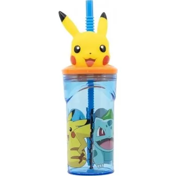 Láhev Storline 3D lahev na pití POKÉMON - PIKACHU s brčkem modrá