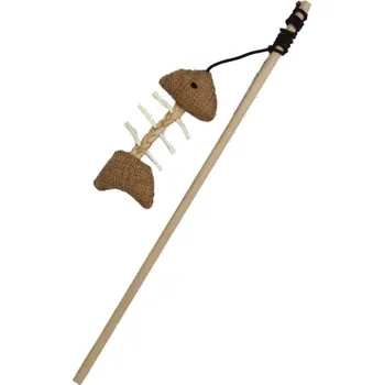Hračka pro kočku PAPILLON Rybářský prut hlavolam přírodní s rybou 40 cm
