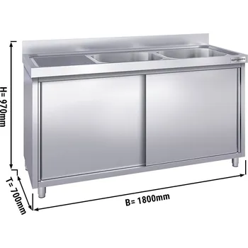 Kuchyňská skříňka G.Gastro Dřezová skříňka z nerezové oceli PREMIUM -1,8 m - 2 dřezy vpravo - D 50 x Š 50 x H 30 cm