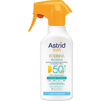 Přípravek na opalování Astrid Sun Sensitive rodinné mléko na opalování ve spreji SPF50+