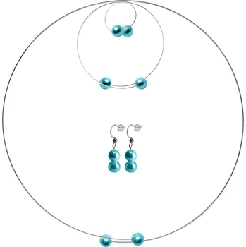 Souprava šperků Dámské šperkové sety venuše, náhrdelník, náramek, náušnice a prstýnek s tyrkysovými perličkami cik cak