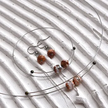 Souprava šperků Tibetský achát fazetovaný béžový souprava